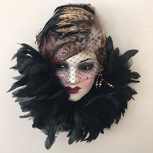 Unique Creations Art Deco Porcelain Lady Face Mask Wall Hang Art 15x11